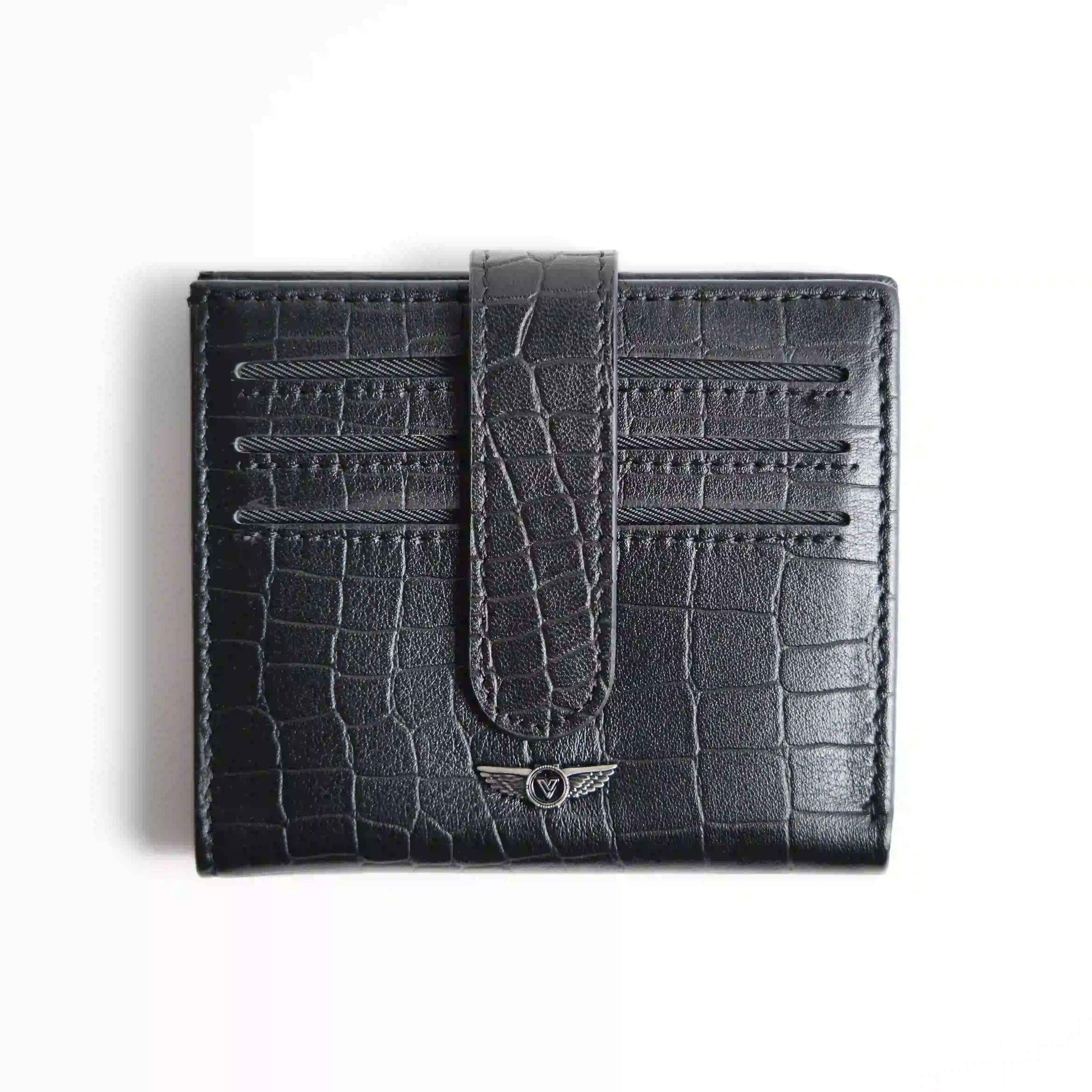 Men's Genuine Leather Wallet   Black Croc Embossed   Verutti VRW-5006-1