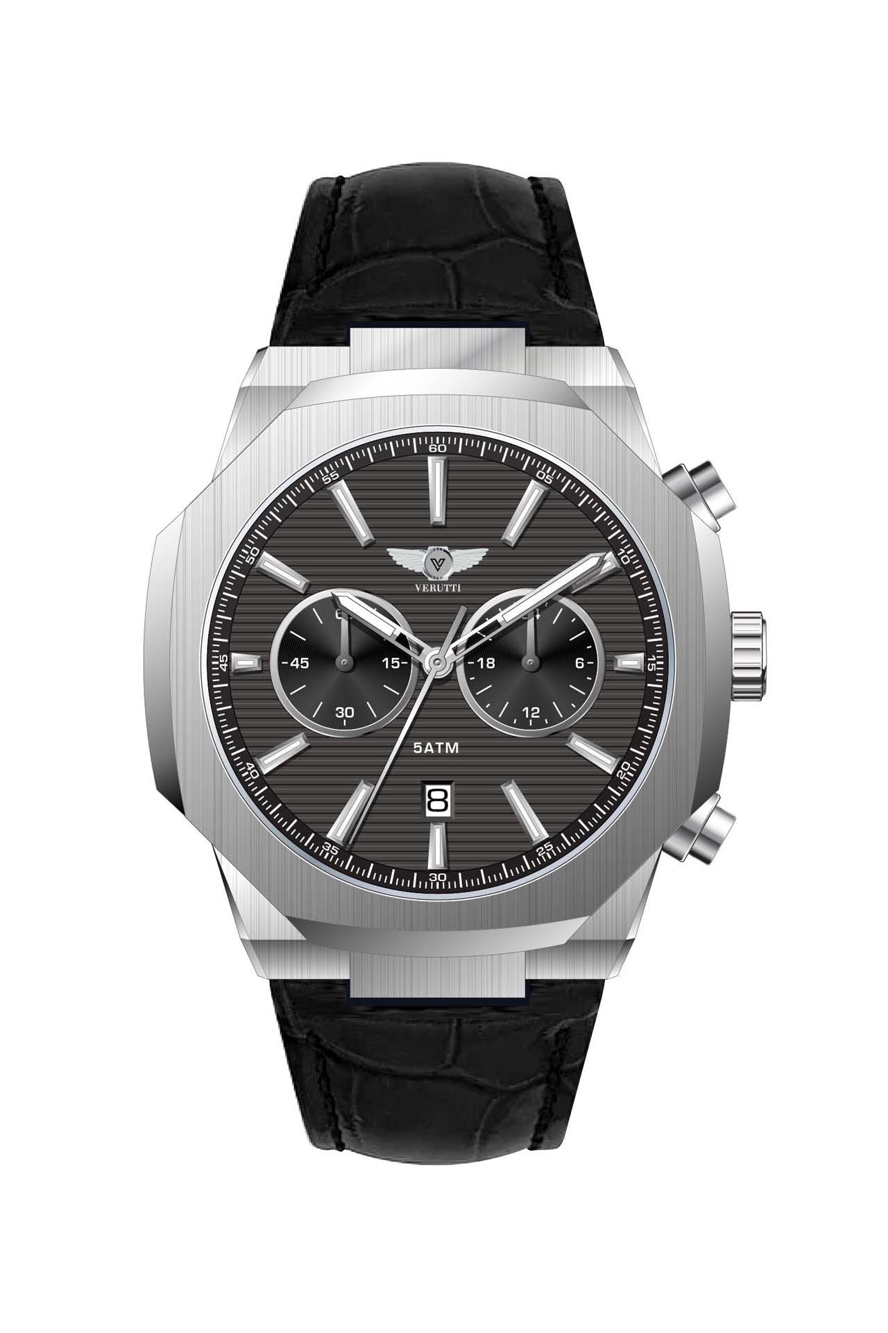 Men's Chronograph VR-1041-1   Silver Case & Black Leather