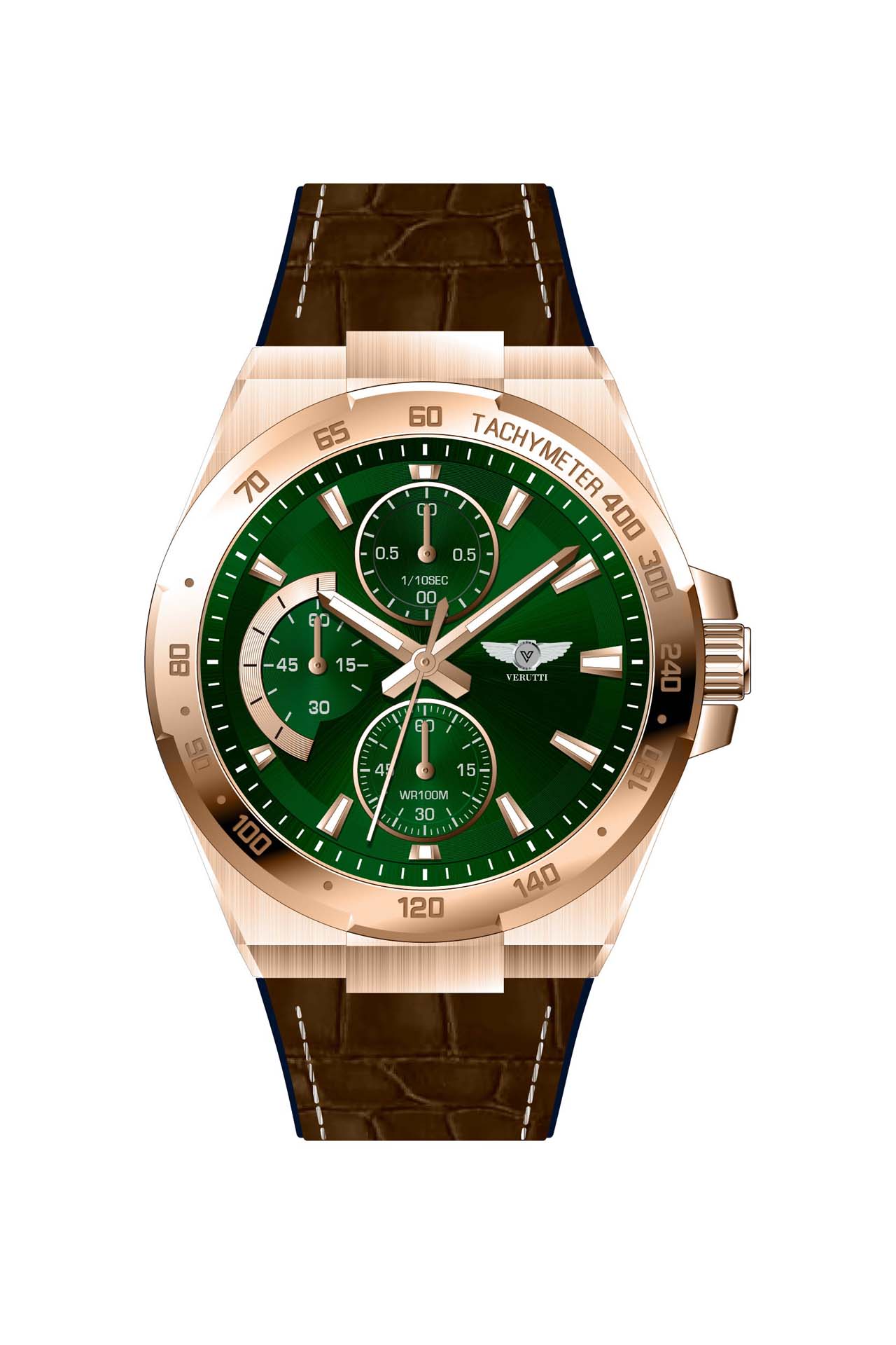 Men's Luxury Watch VR-1042-3   Gold Case & Brown Leather Strap