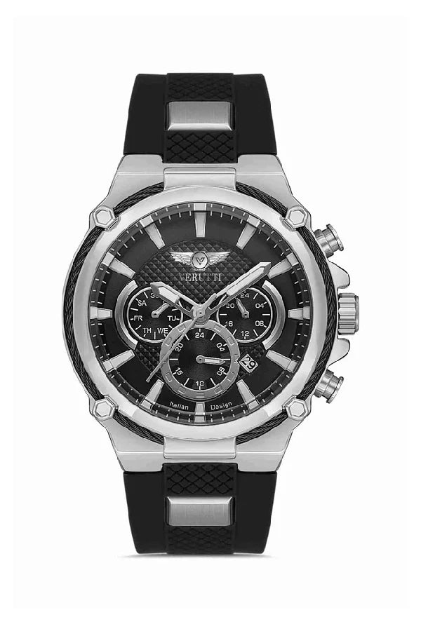 Men's Luxury Watch Verutti VR-1011-3   Silver & Black Dial