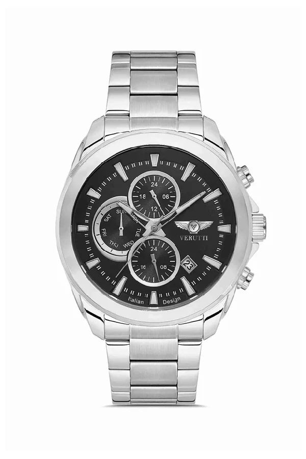 Men's Luxury Watch Verutti VR-1016-2   Silver &amp; Black Dial