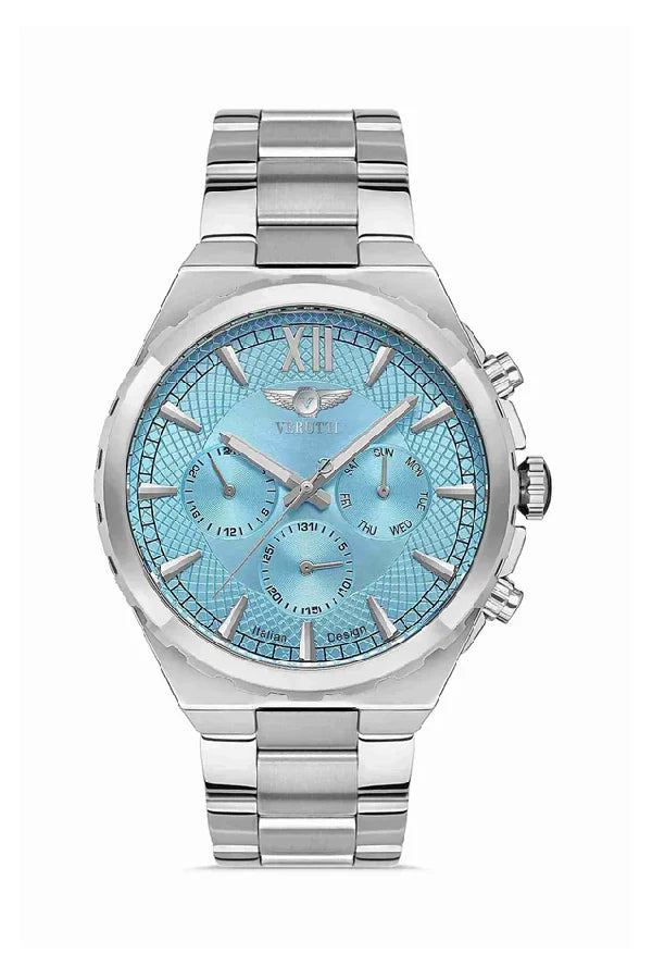 Men's Luxury Watch Verutti VR-1017-2   Silver & Turquoise Dial