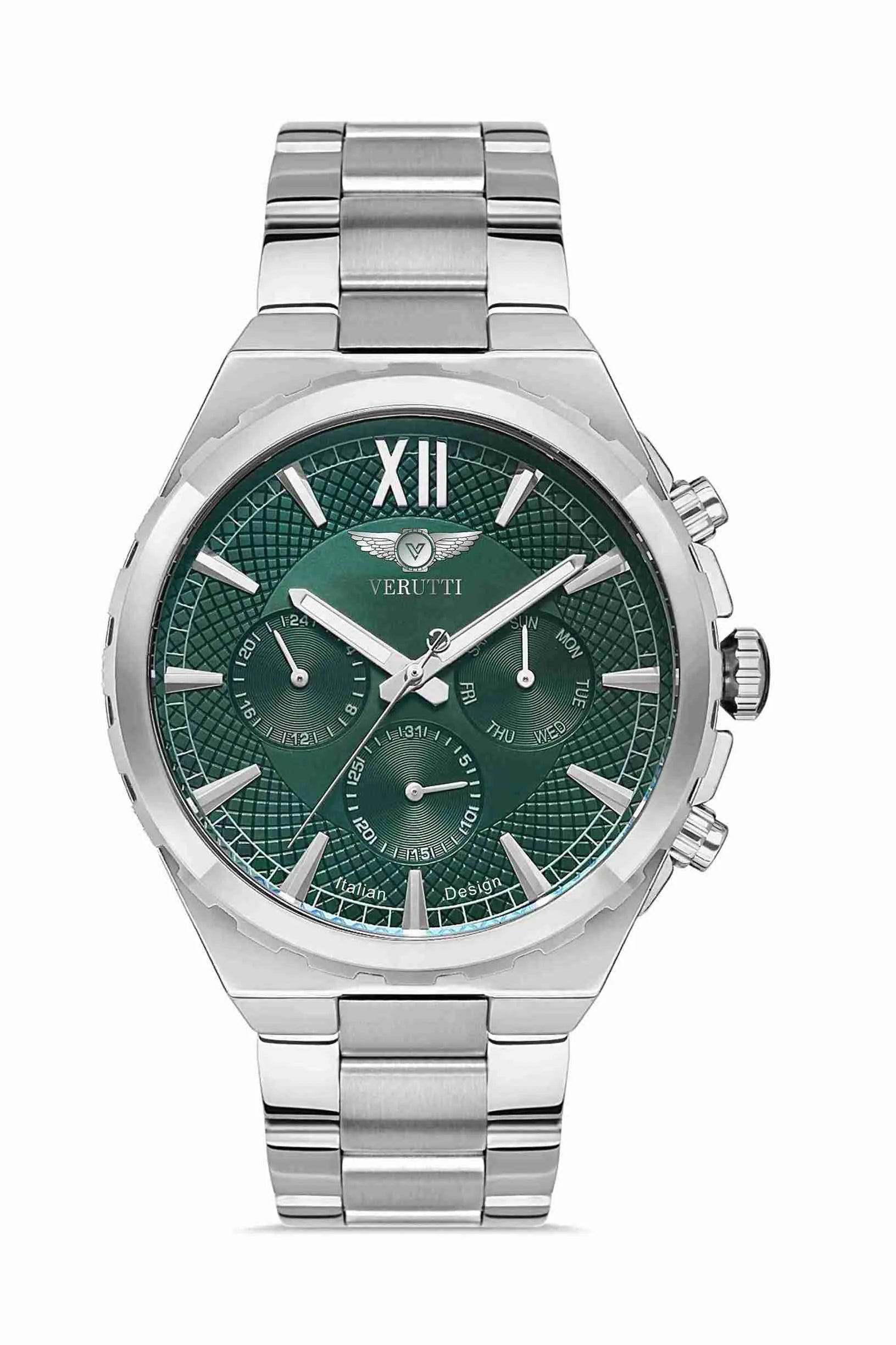 Men's Luxury Watch   Verutti VR-1017-3 Silver & Emerald Green Dial