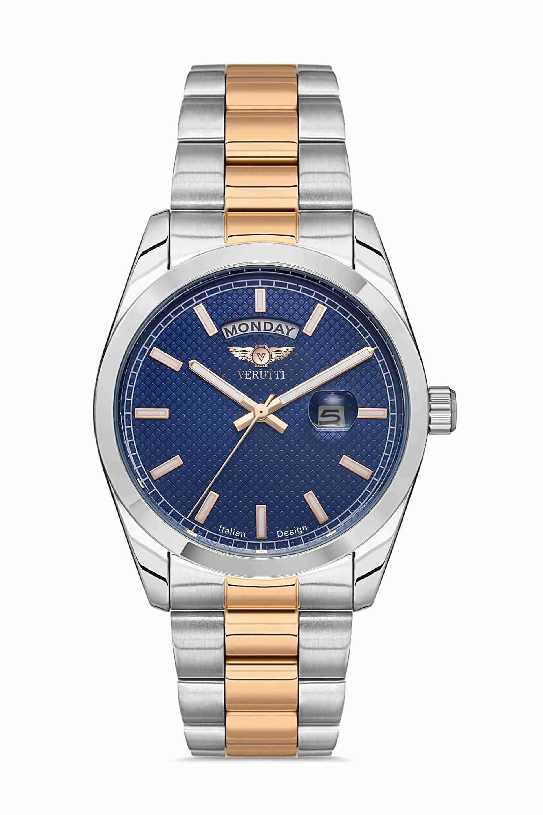 Men's Luxury Watch Verutti VR-1018-2   Two-Tone & Blue Dial