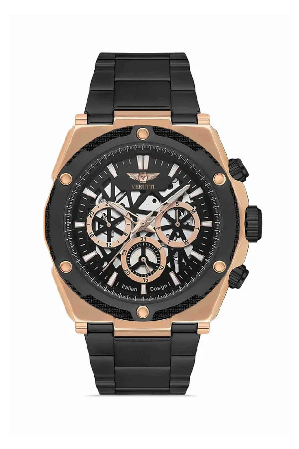 Men's Luxury Watch Verutti VR-1023-3   Gold & Black Skeleton