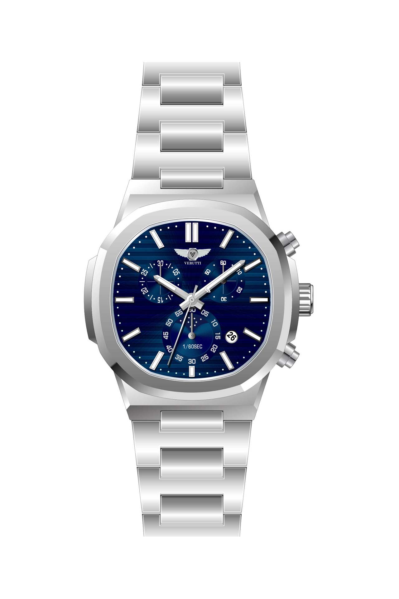 Men's Luxury Watch Verutti VR-1039-2   Silver Bracelet & Blue Dial
