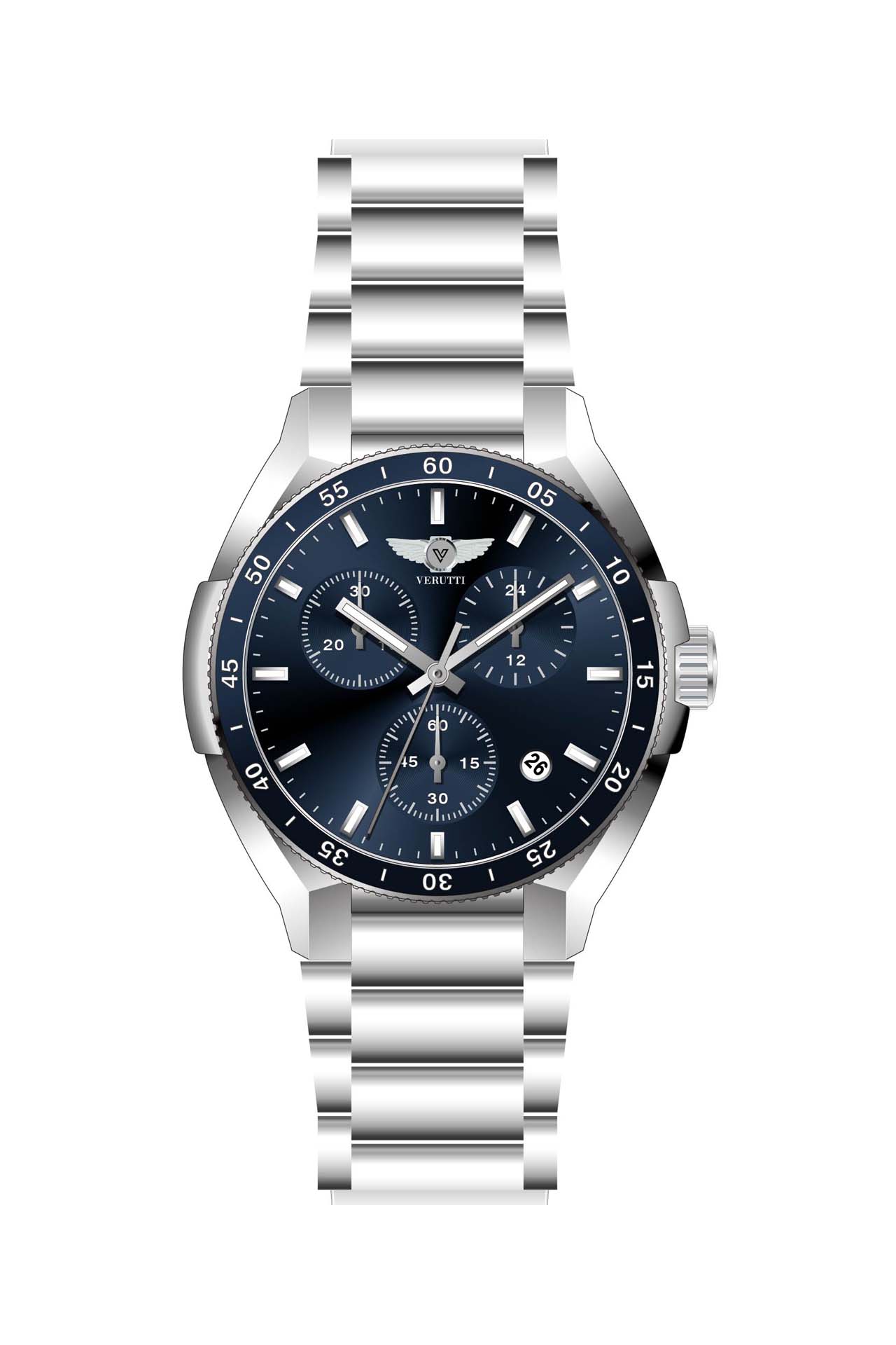 Men's Luxury Watch Verutti VR-1040-3   Silver Bracelet & Navy Dial