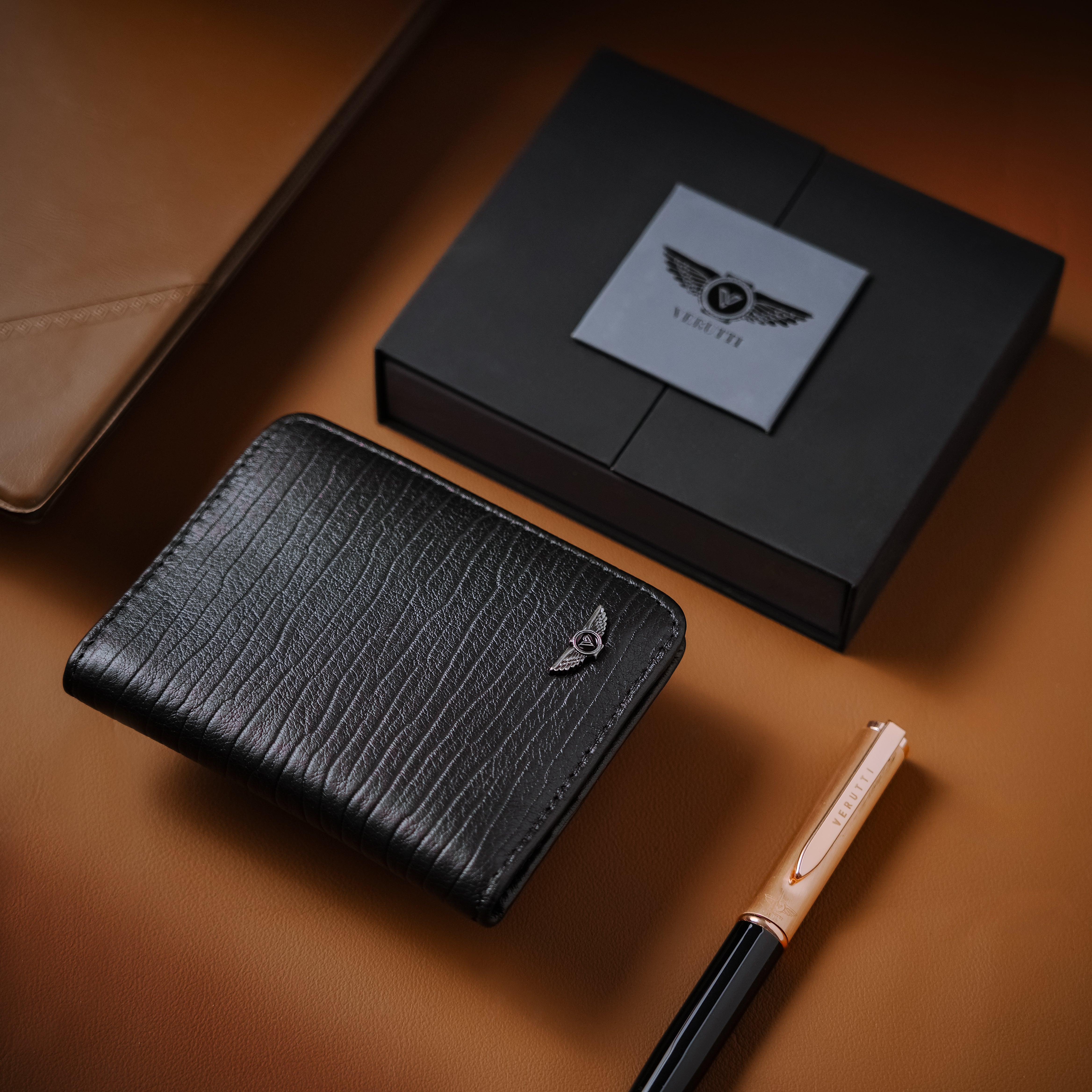 Men's Genuine Leather Wallet   Black Cowhide   Verutti VRW-5000-1